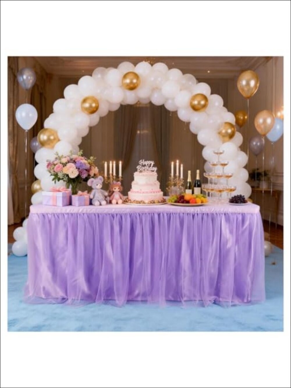 9FT Tulle Table Skirt Satin Ruffle for Rectangle Round Tables Party Decor